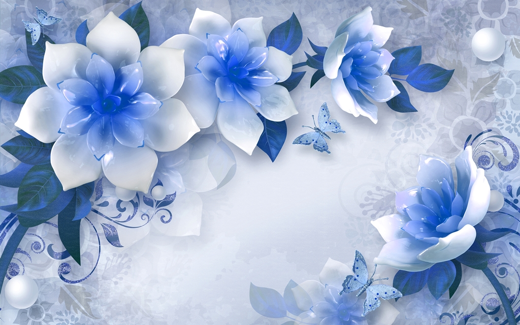 3 д фотообои Нежно голубые цветы