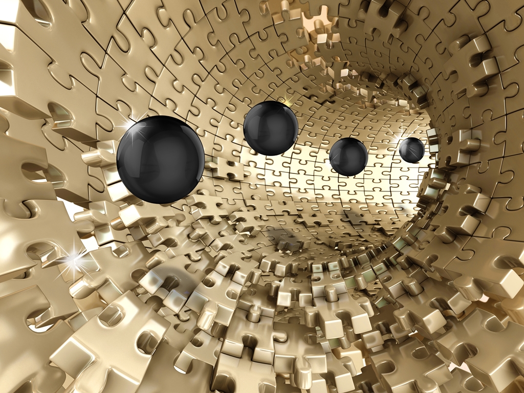 3 д фотообои Золотой тоннель с черными шарами 