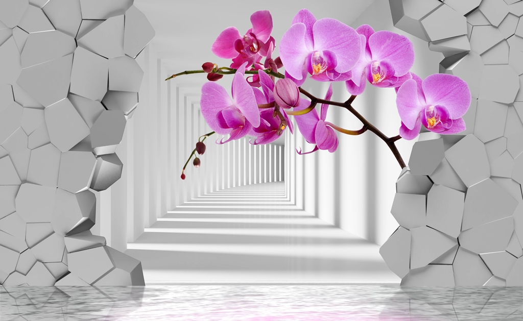 3 д фотообои Орхидея на фоне тоннеля 