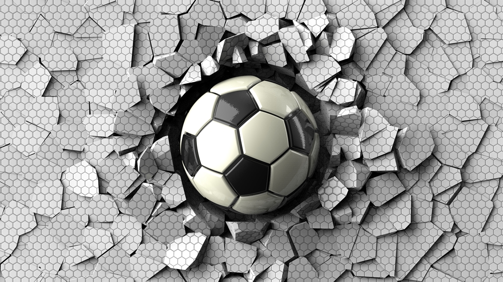 3 д фотообои Футбольный мяч из стены 