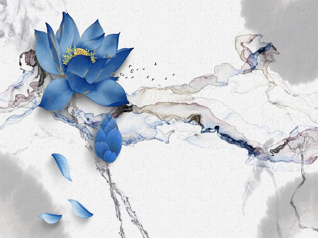 3 д фотообои Синие цветы