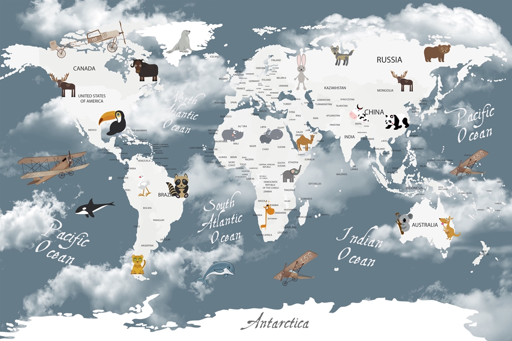 Фотообои в детскую Карта мира на английском языке