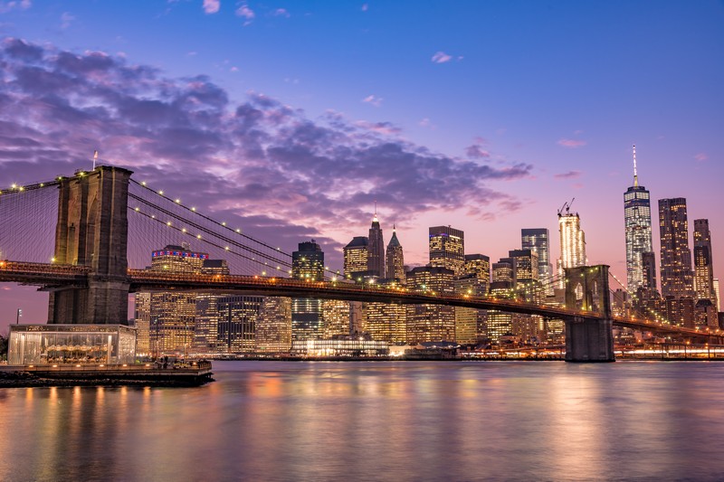Фотообои Бруклинский мост и ночной вид на Нью-Йорк