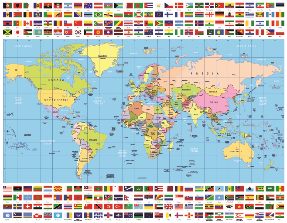 Фотообои карта мира Карта мира на английском языке.