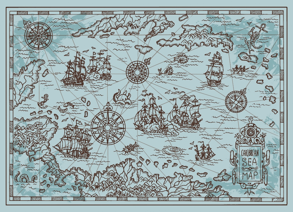 Фотообои карта мира Старая карта Карибского моря