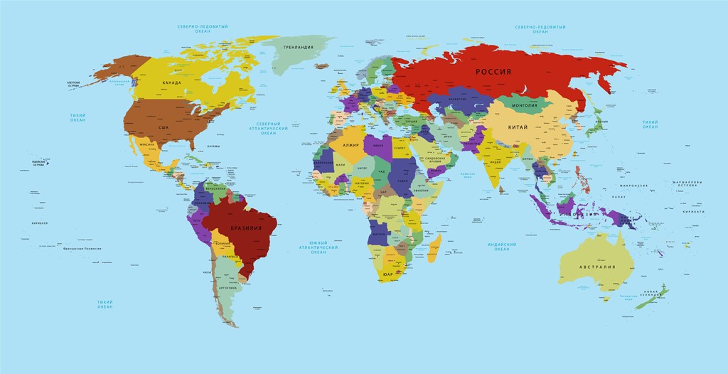 Фотообои карта мира Карта мира на русском языке