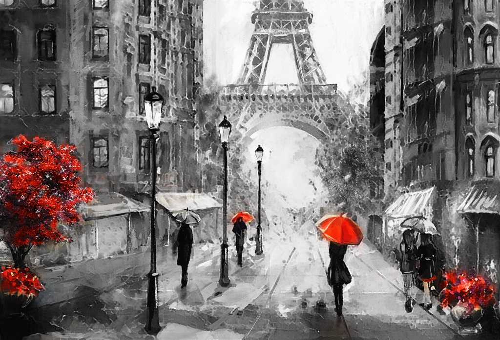 Фотообои Картина маслом на холсте, вид на улицу Парижа