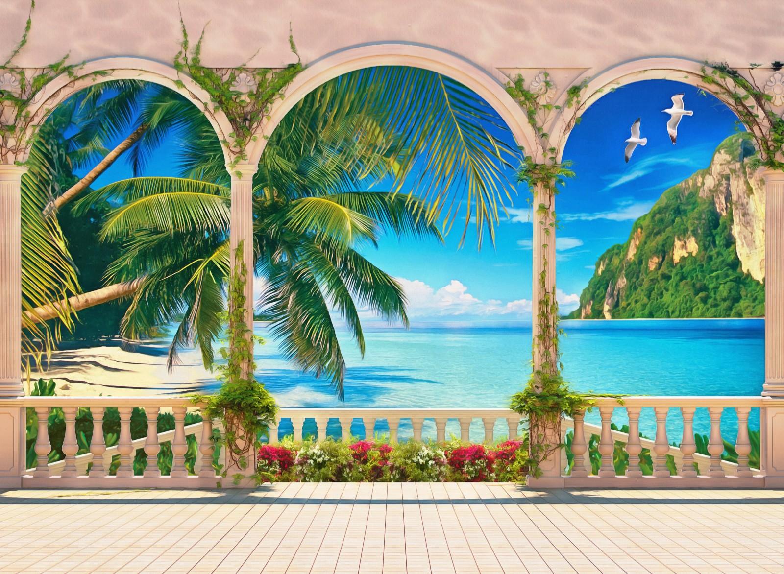 Фотообои вид из окна Балкон и пальмы 