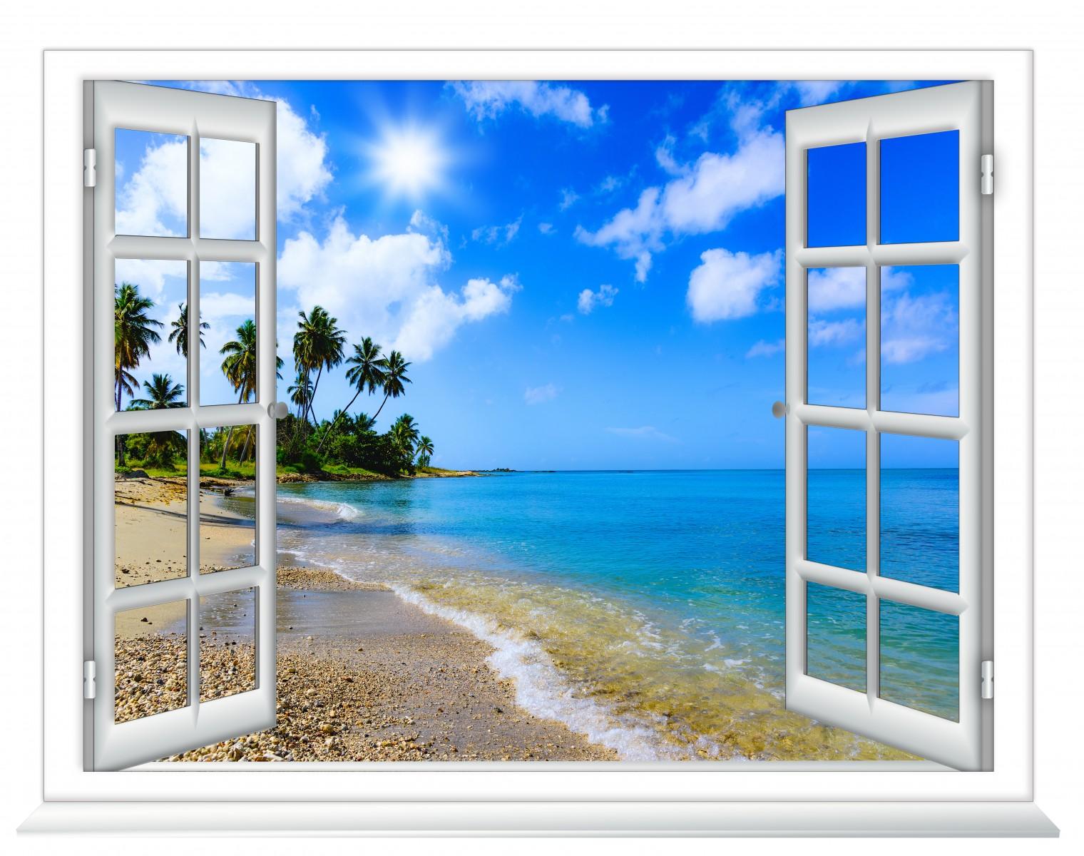 Фотообои вид из окна Окна на пляж 