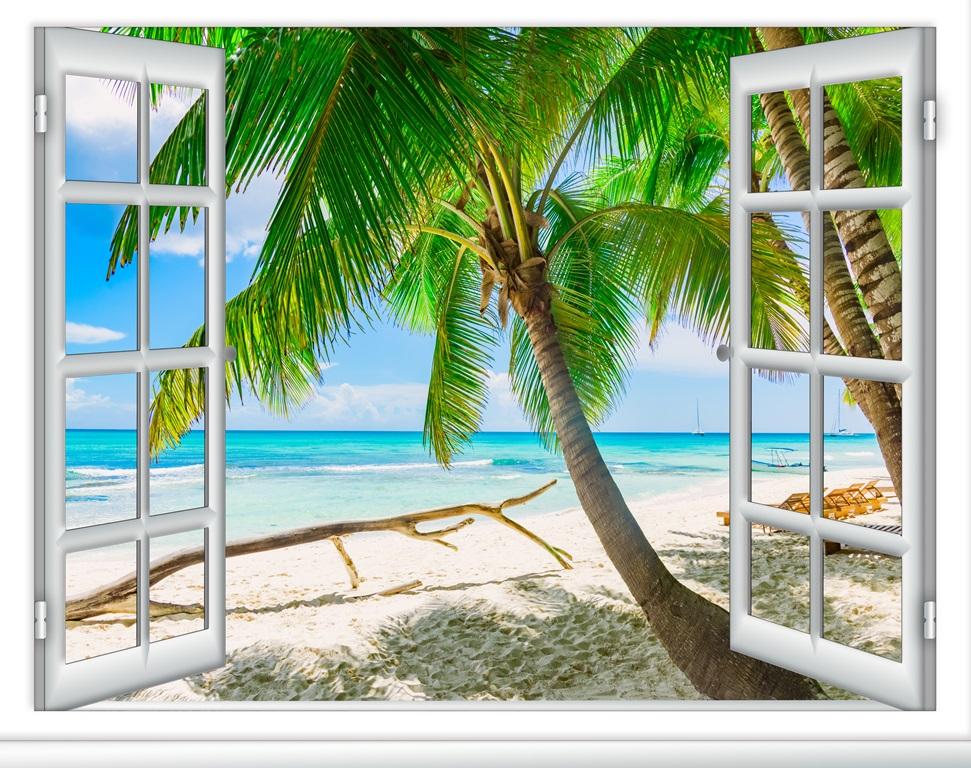 Фотообои вид из окна Вид на тропический пляж.