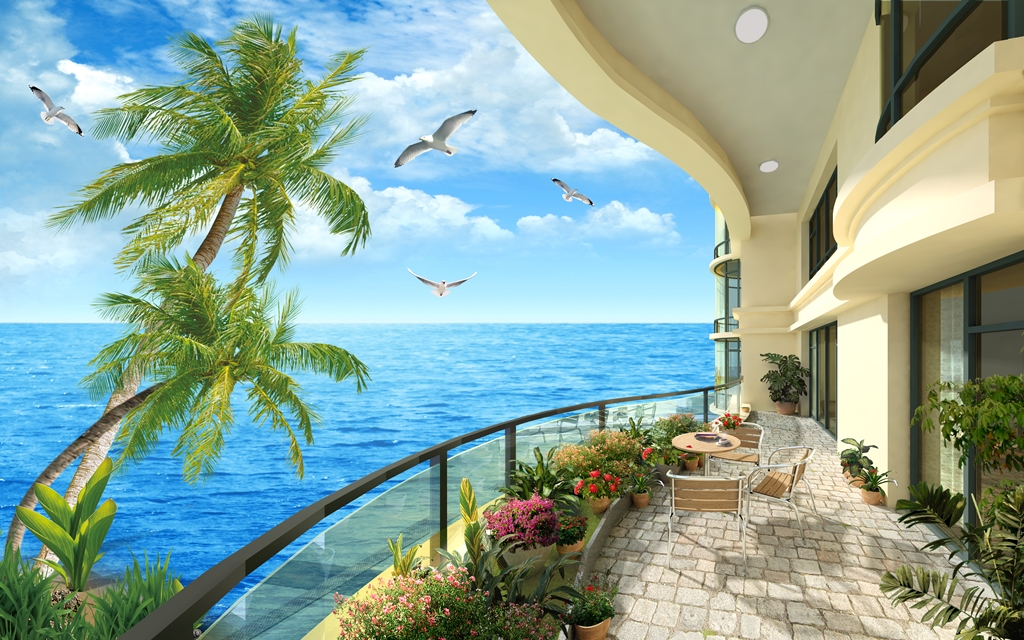 Фотообои вид из окна Балкон с видом на море 