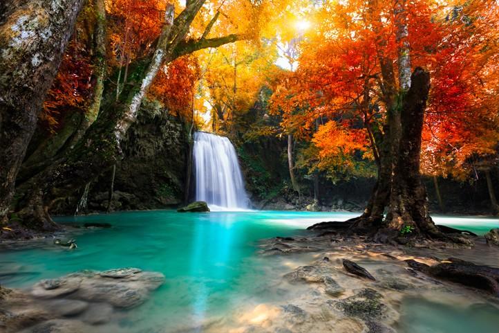 Фотообои Лесной осенний водопад 