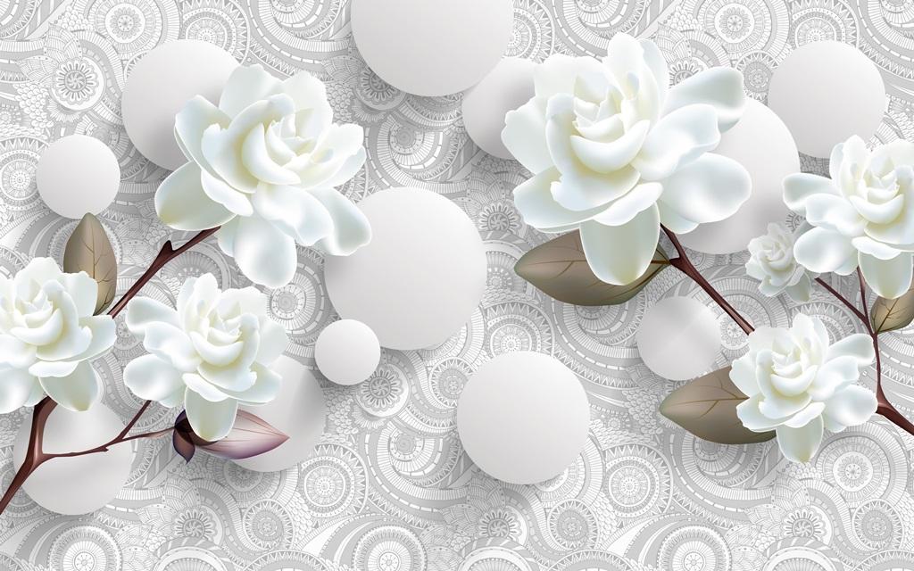 Фотообои 3D белоснежные цветы.  в е | Art-oboi