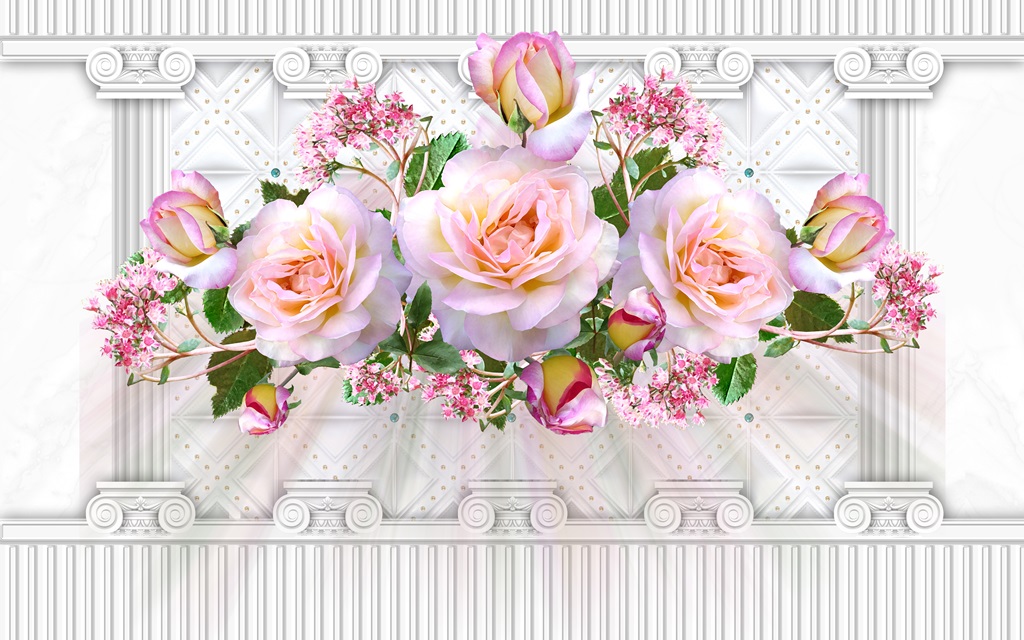 3 д фотообои Фон с розовыми цветами