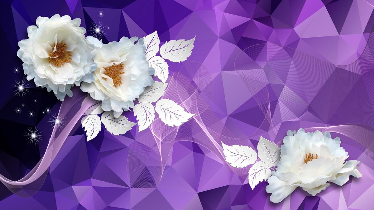 3 д фотообои Цветы на фиолетовом фоне 