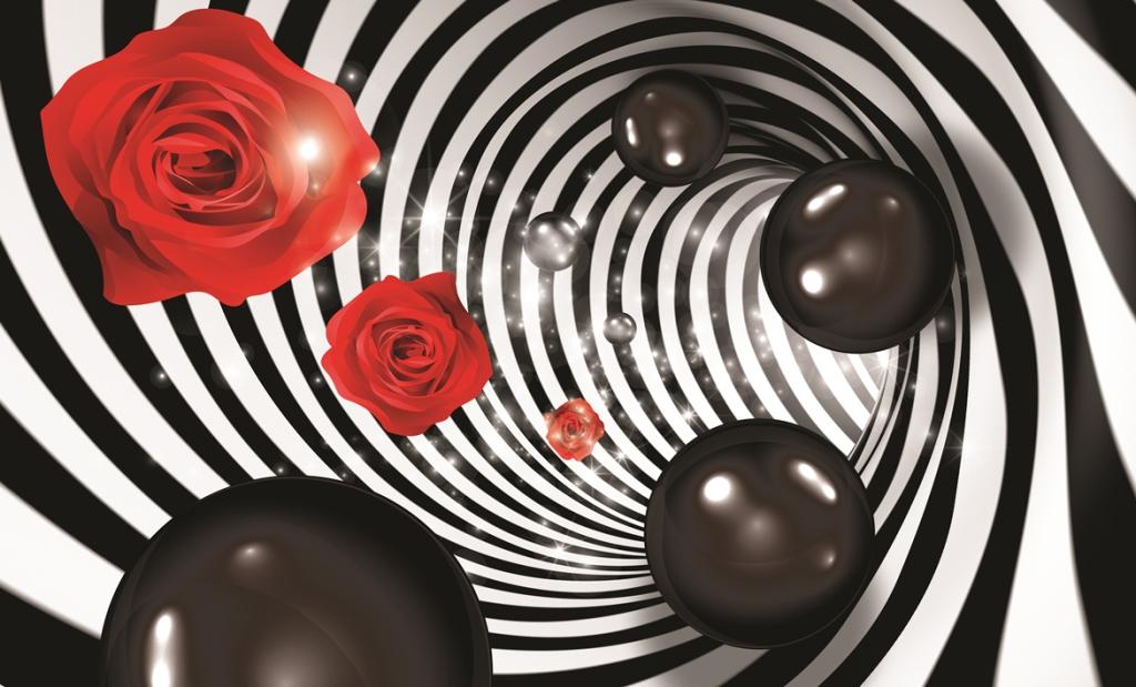 3 д фотообои 3D тоннель с розами и шарами