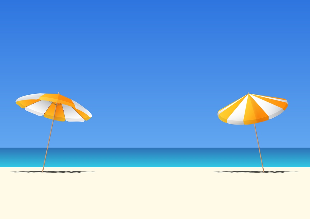 Фотообои Летний пляж и оранжевые зонтики