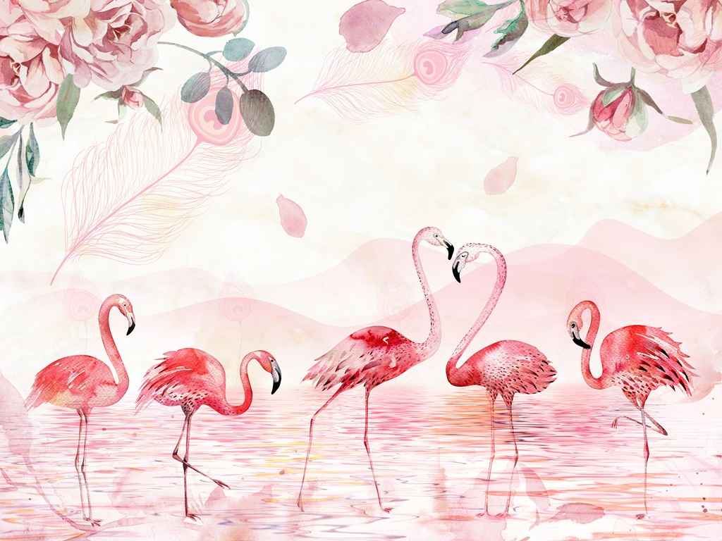Фотообои Фламинго в цветах