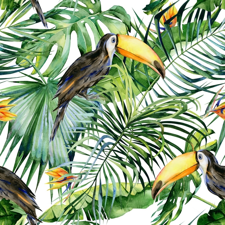 Фотообои Тукан в тропических листьях