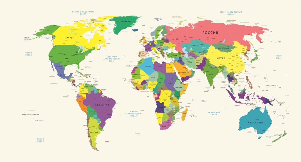 Фотообои в детскую Карта мира разноцветная 
