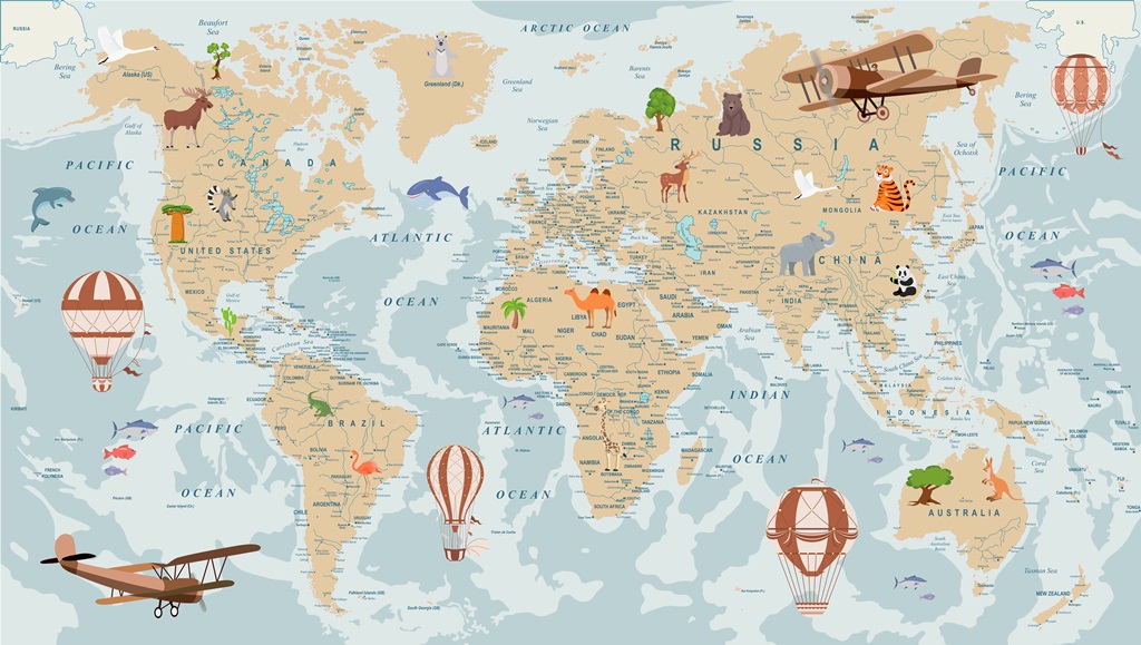 Фотообои в детскую Карта мира на английском языке