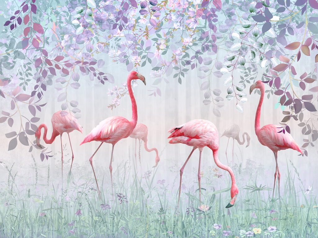 Фотообои в детскую Фламинго в волшебном лесу