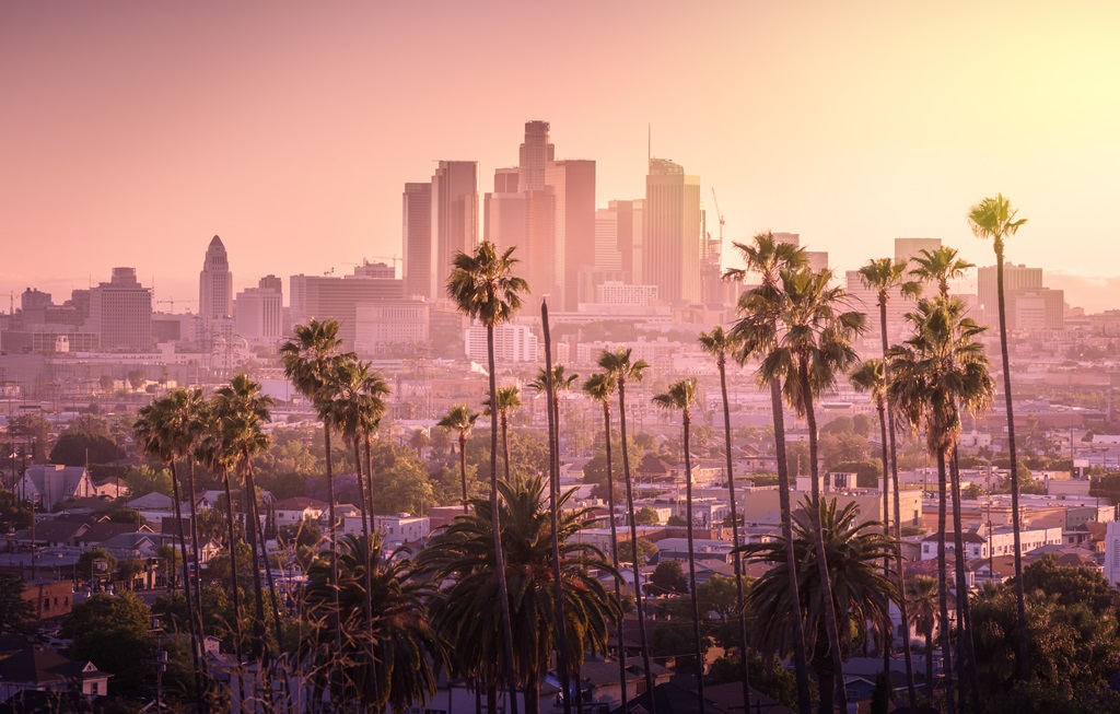 Фотообои закат горизонта в центре Лос - Анджелеса