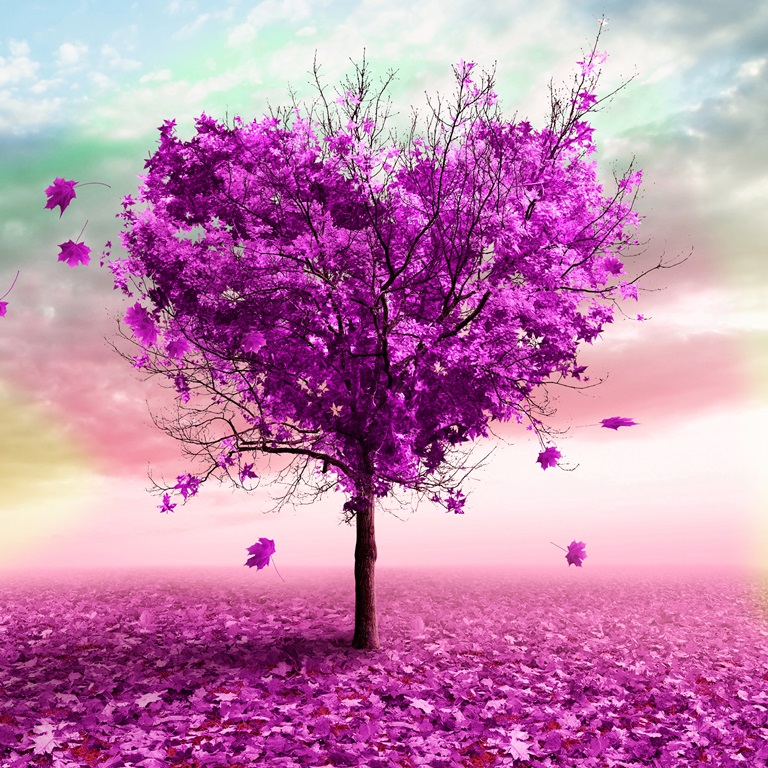 Фотообои для спальни Фиолетовое дерево-сердце