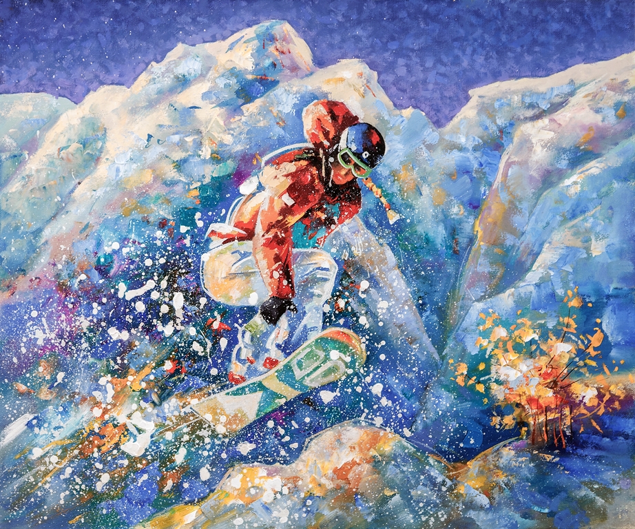 Фотообои Девушка-сноубордистка покоряет горные вершины