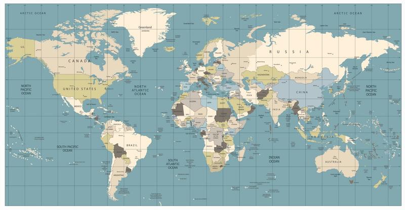 Фотообои карта мира Карта мира на английском языке