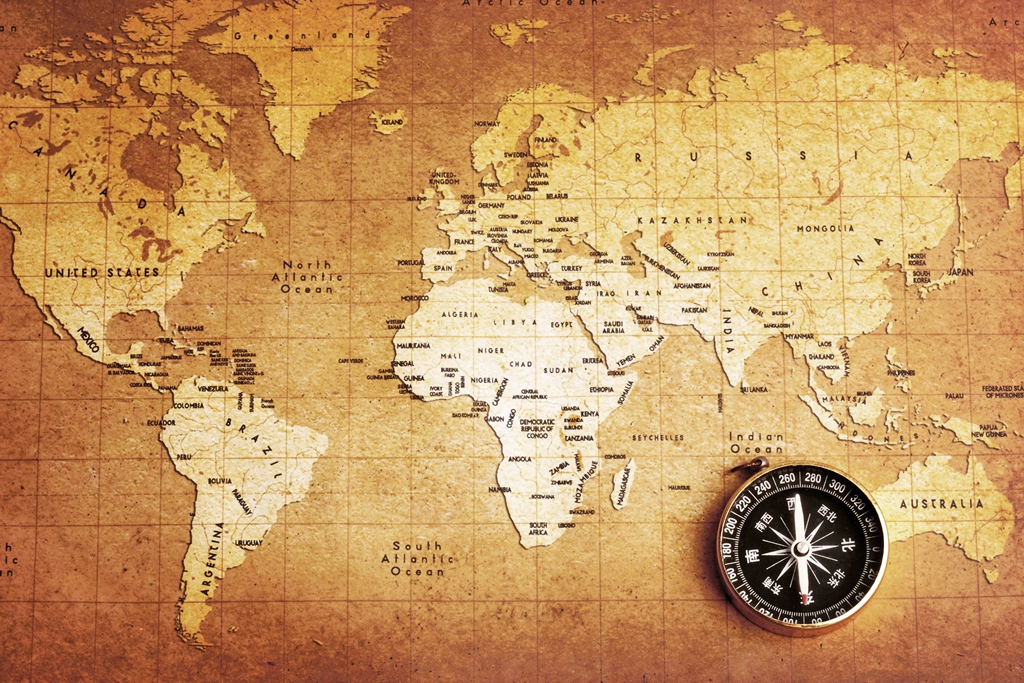 Фотообои карта мира Карта мира и компас 