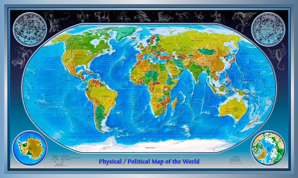 Фотообои карта мира Карта мира на английском языке