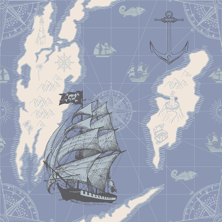 Фотообои карта мира Корабль на карте 