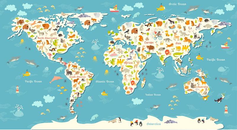 Фотообои карта мира Детская карта мира.