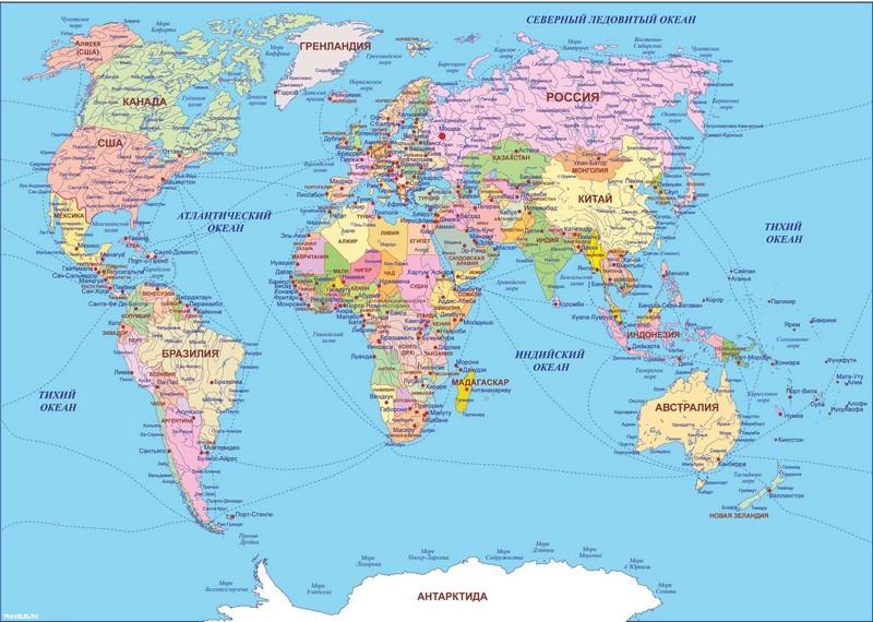 Фотообои карта мира Карта мира на русском языке
