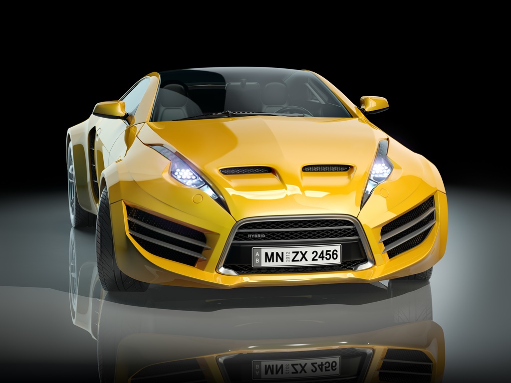 Фотообои Желтый спортивный автомобиль на черном фоне