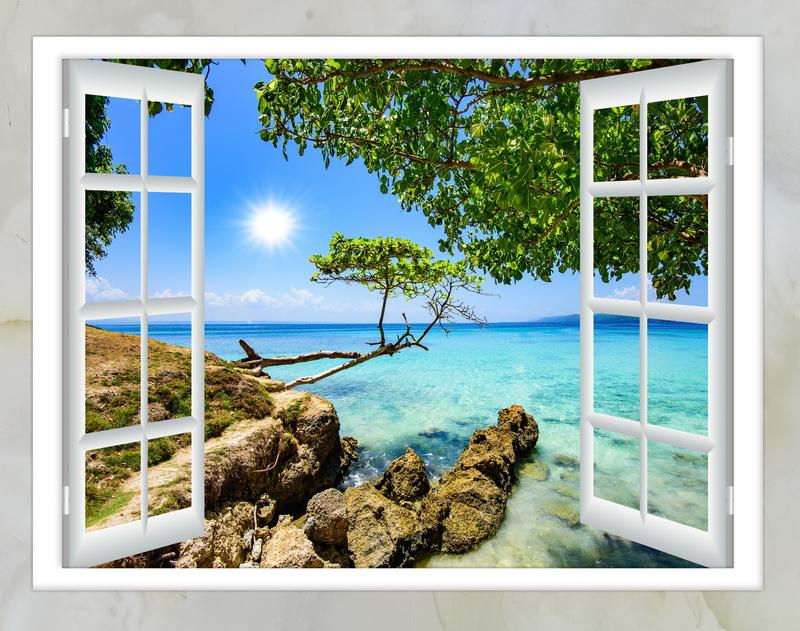Фотообои вид из окна Окно на каменный берег 