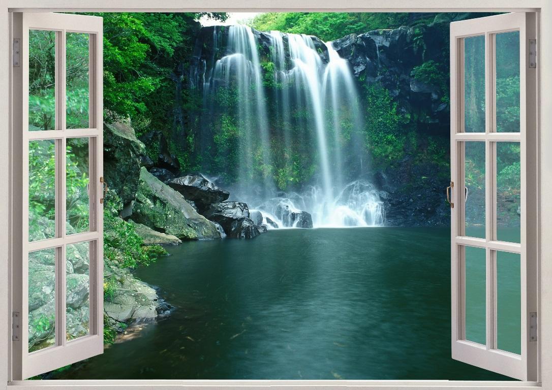 Фотообои вид из окна Окно с видом на водопад 