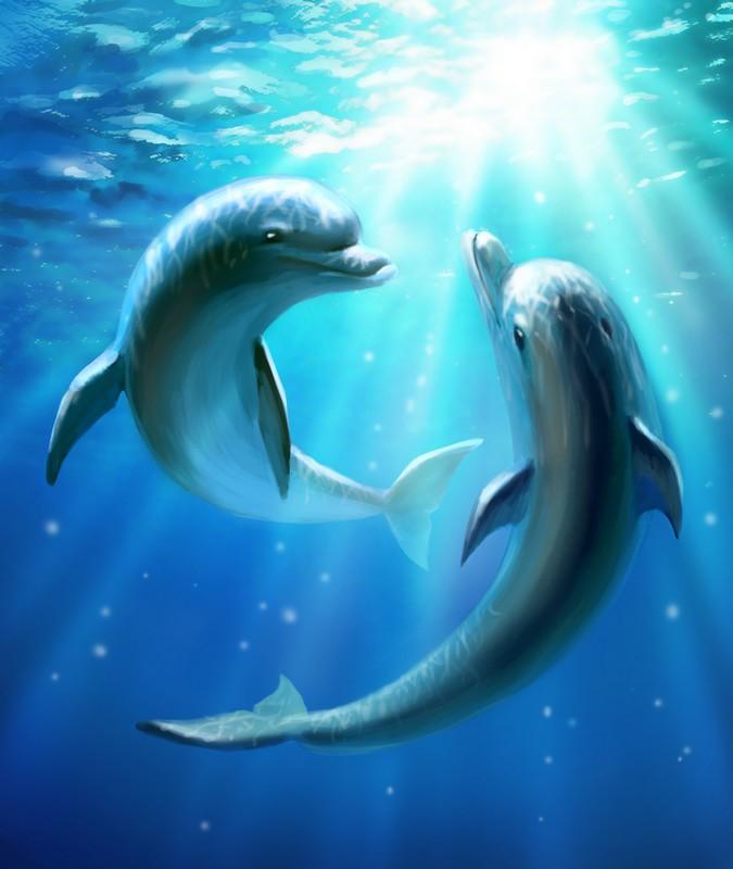 Фотообои Иллюстрация дельфинов под водой 