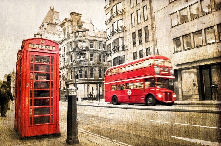 Фотообои Лондон, телефонная будка, даблдекер