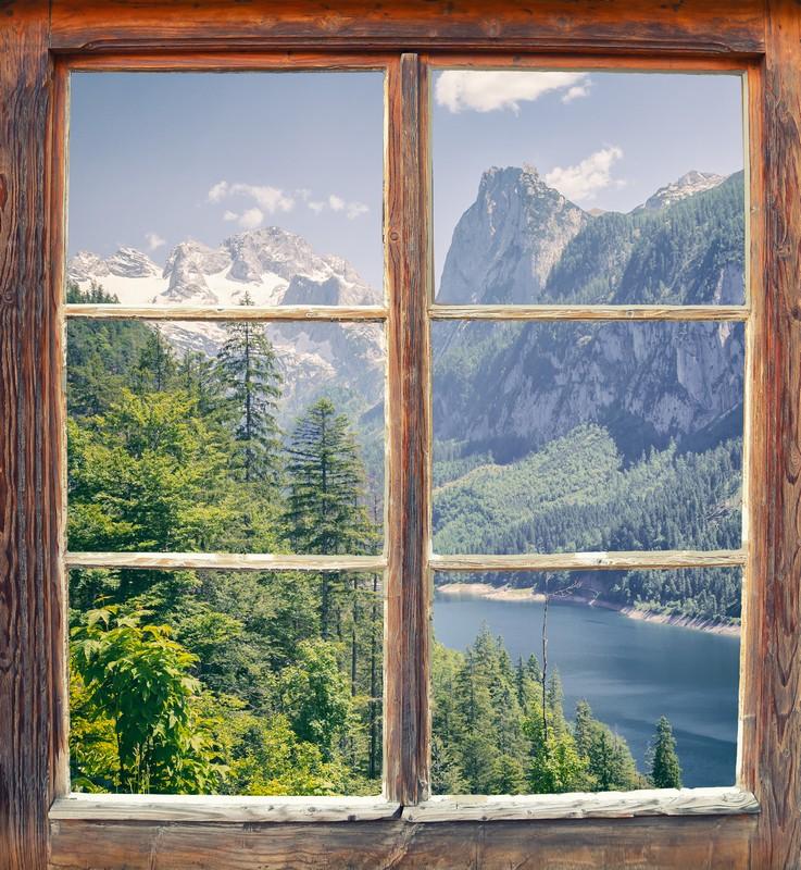Фотообои вид из окна Старое окно с видом на горы 