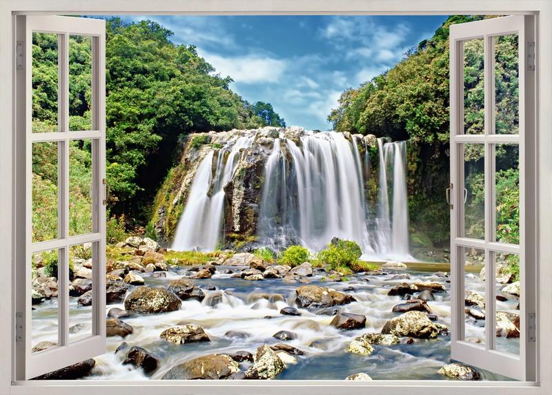 Фотообои вид из окна Водопад с камнями 